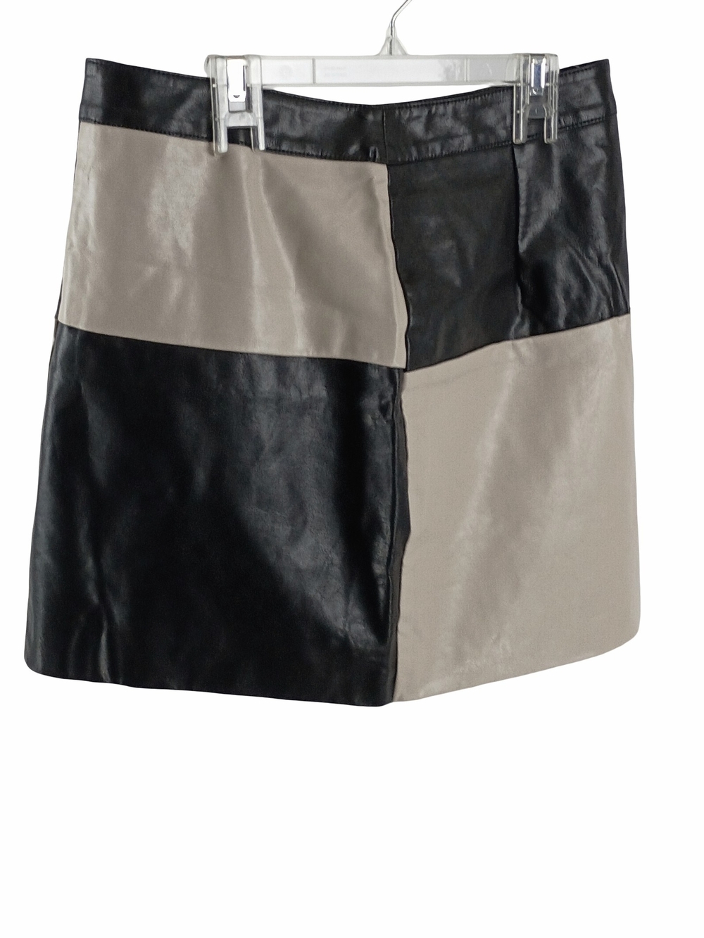 12th Tribe Two-Tone Black and Taupe Patchwork Mini Skirt